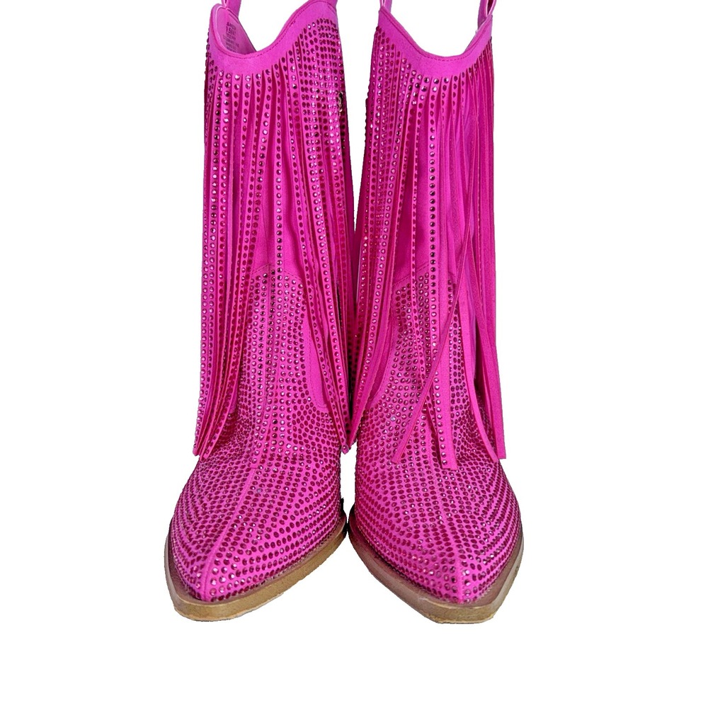Jessica Simpson Hot Pink Rhinestone Fringe Western Cowboy Boots Sz 9.5 Womens - Picture 6 of 13